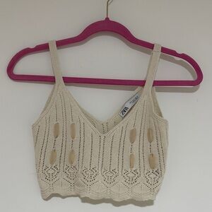ZARA Cream Crochet Knit Cami Top